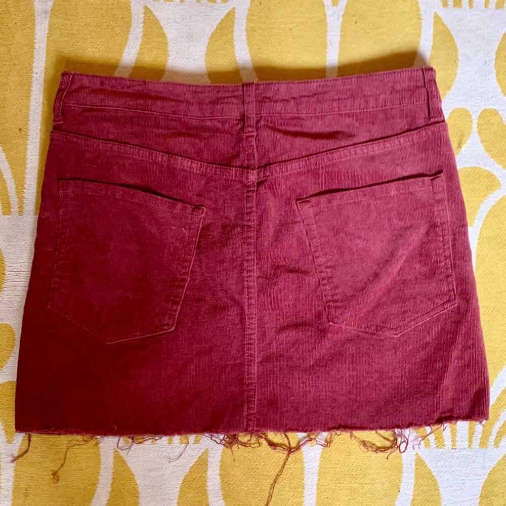 Burgundy Corduroy Mini-skirt with Raw Hem - Picture 5 of 5